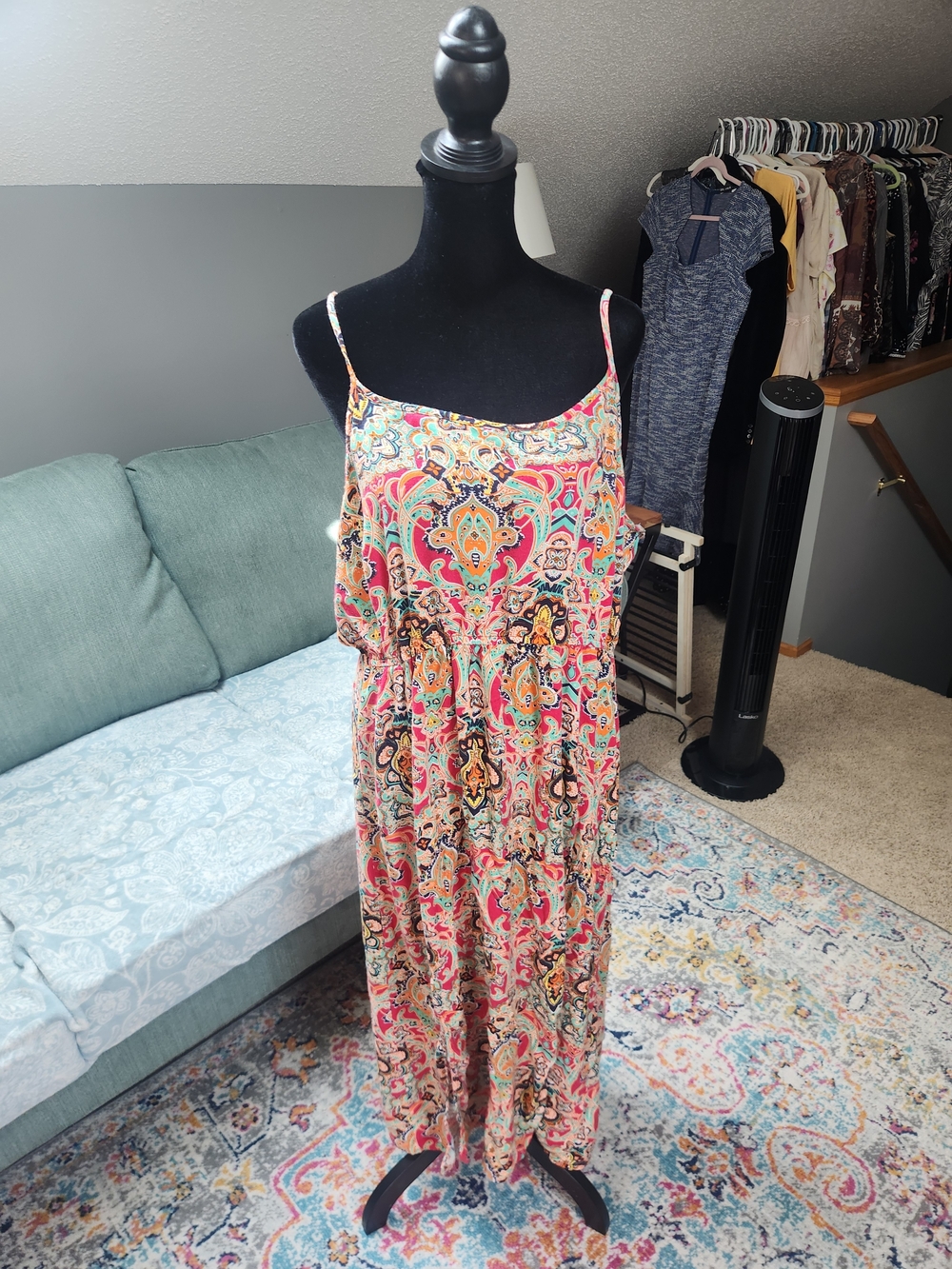 New Glory Boho Paisley Spaghetti‑Strap Maxi Dress in Multicolor 2X Plus